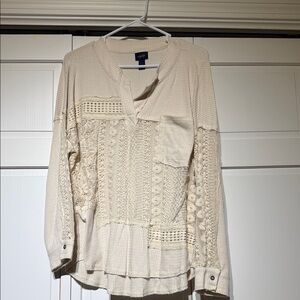 Daytrip Cream Crochet & Waffle Knit Long Sleeve Top